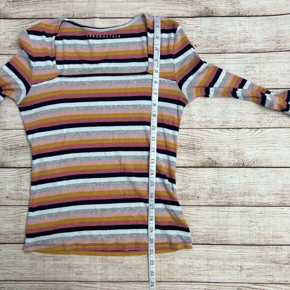 Aeropostale Multi-Color Striped Ribbed Long Sleeve Top Boatneck Large - Picture 4 of 11